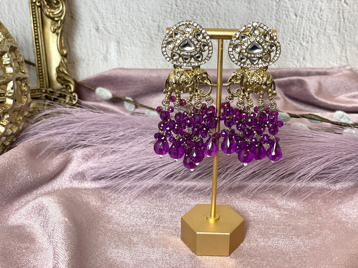Dark Purple Elephant Earrings- Aura 1013