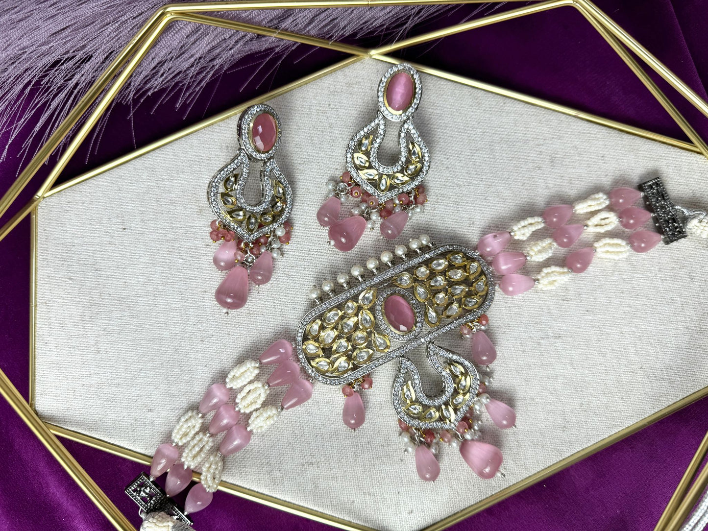 Baby Pink Kundan Pearl set- Roar 1024