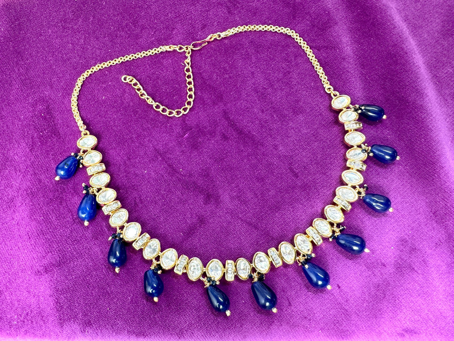 Navy Blue Thin Kundan Set- Roar 1028