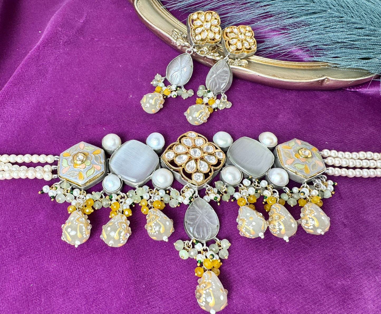 White Gray Kundan Set- Roar 1007