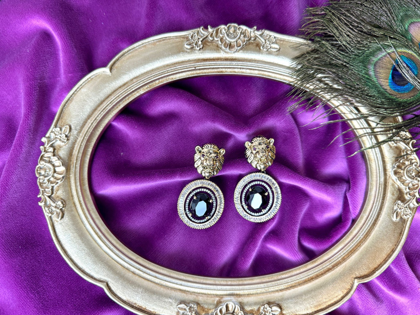 Dark Purple Lion Earrings- Roar 1001
