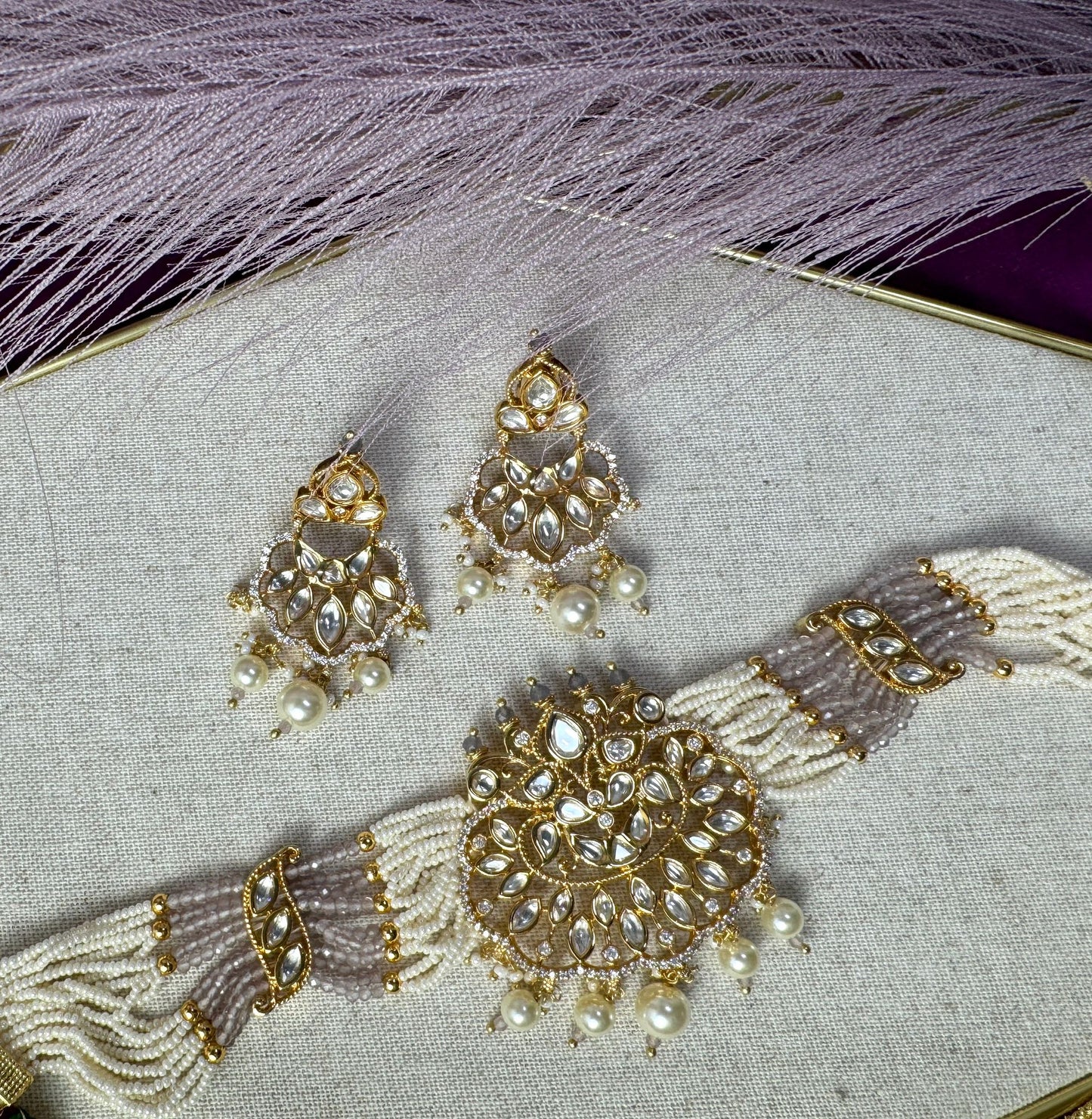 Gray Purple Kundan Set- Roar 1027