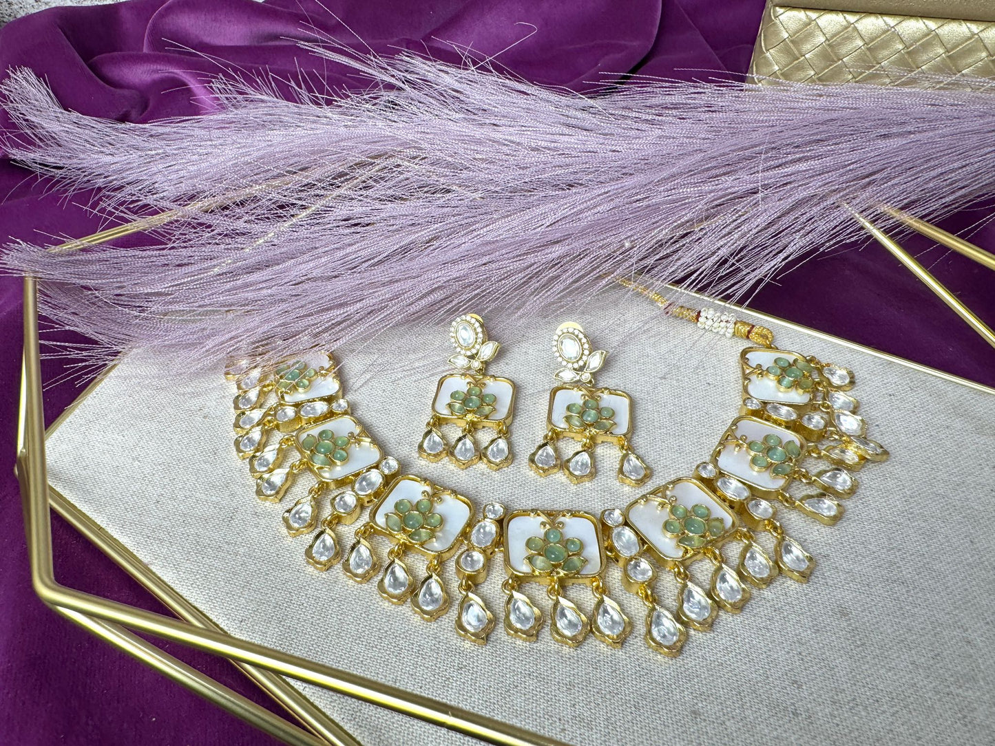 Mint Green White Kundan Set- Roar 1025