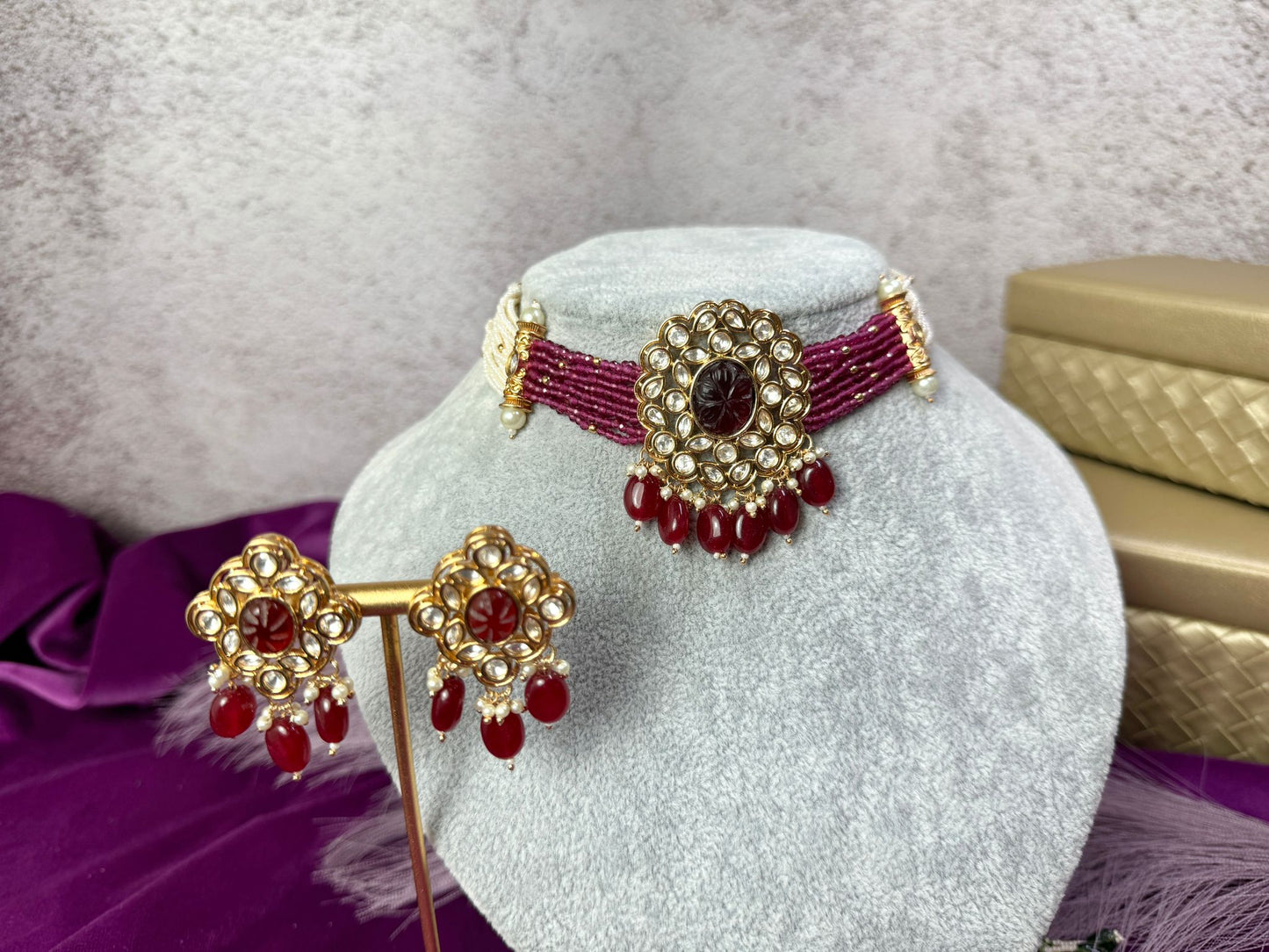 Burgundy Tyaani Choker Set- Roar 1032