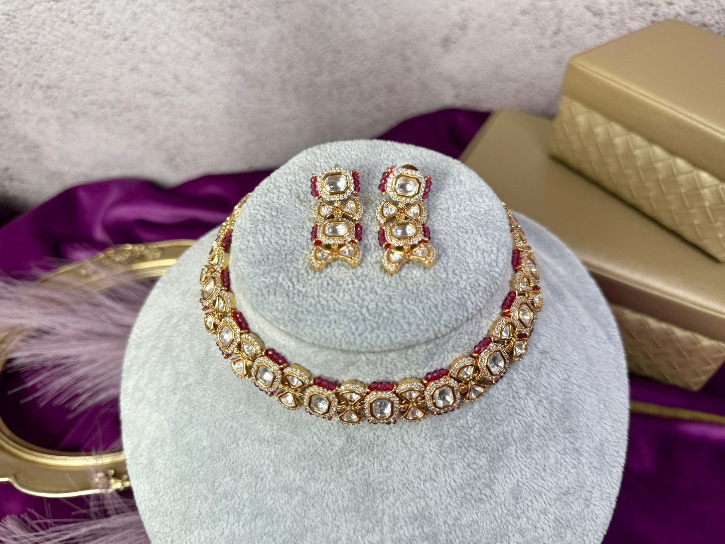 Thin Magenta Kundan Set- Roar 1031
