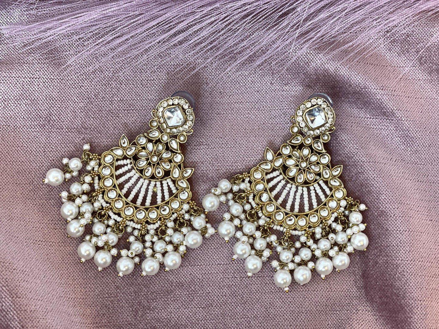 White Pearl Chandbali - Aura 1012