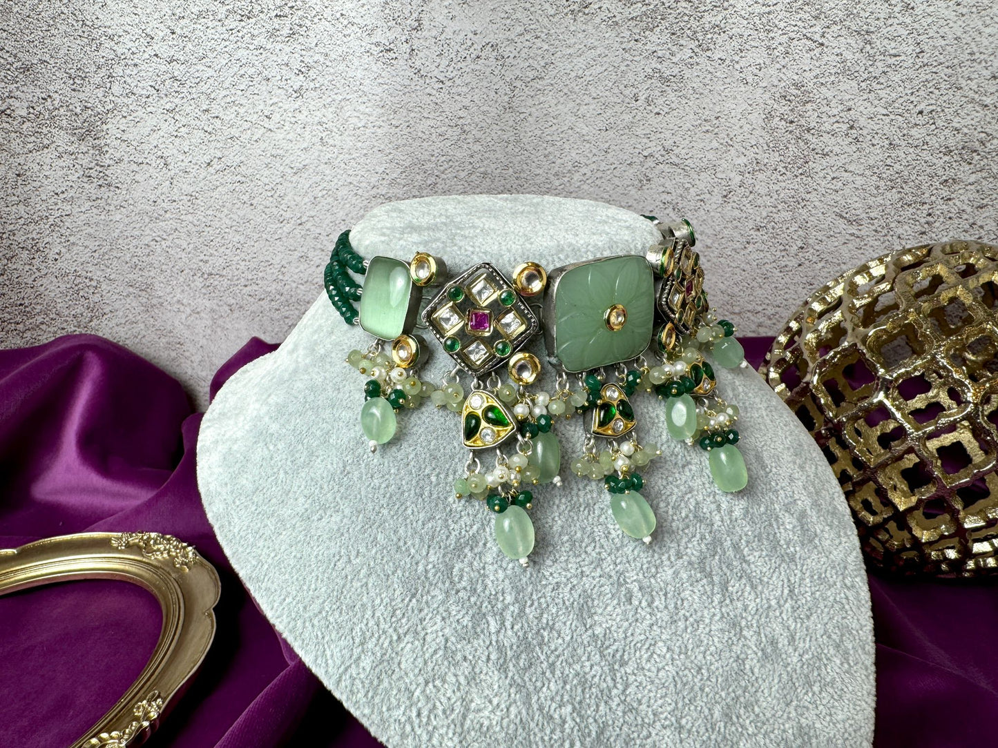 Sage Emerald Green Kundan Set- Roar 1008