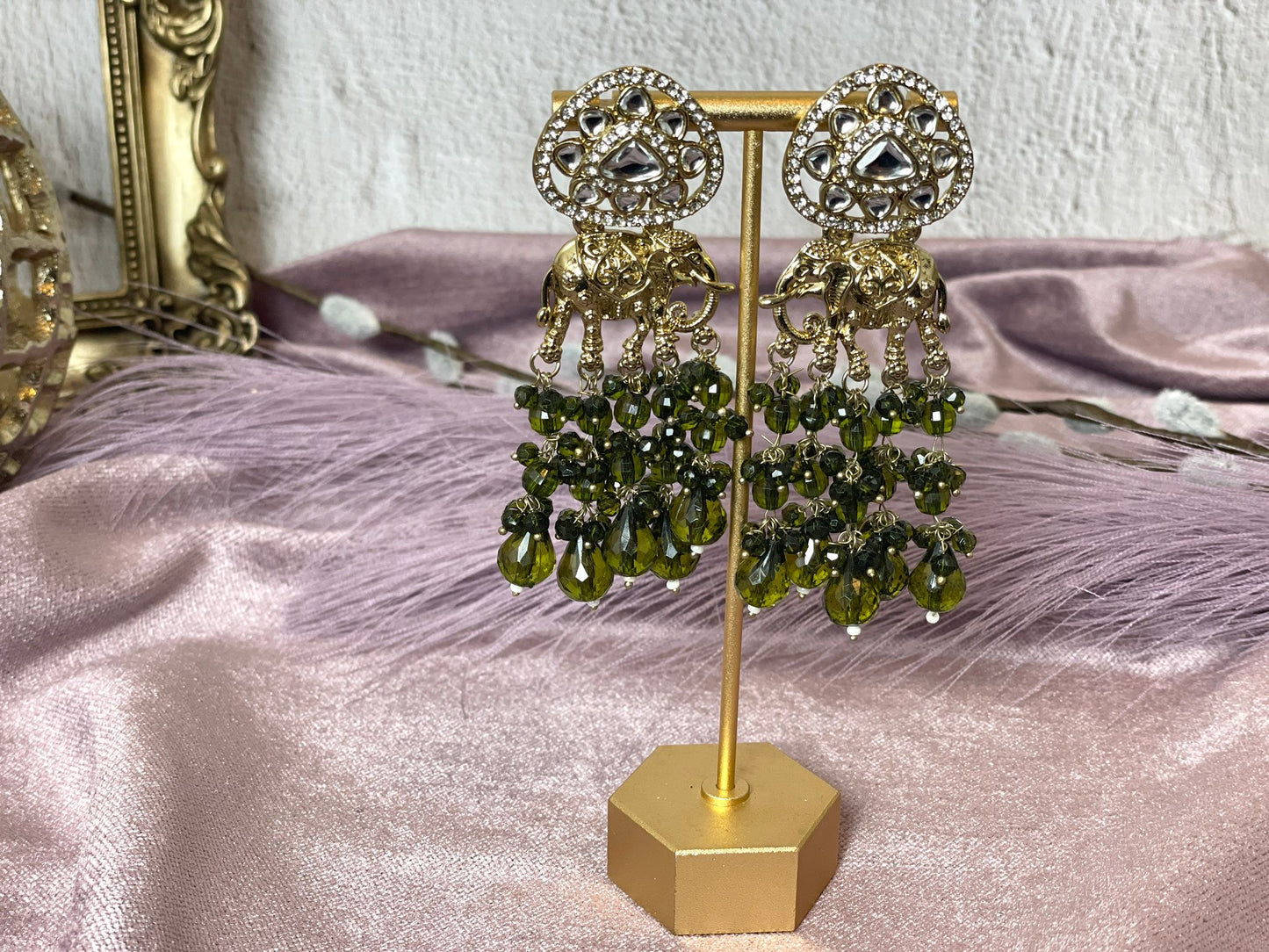 Army Green Elephant Earrings- Aura 1013