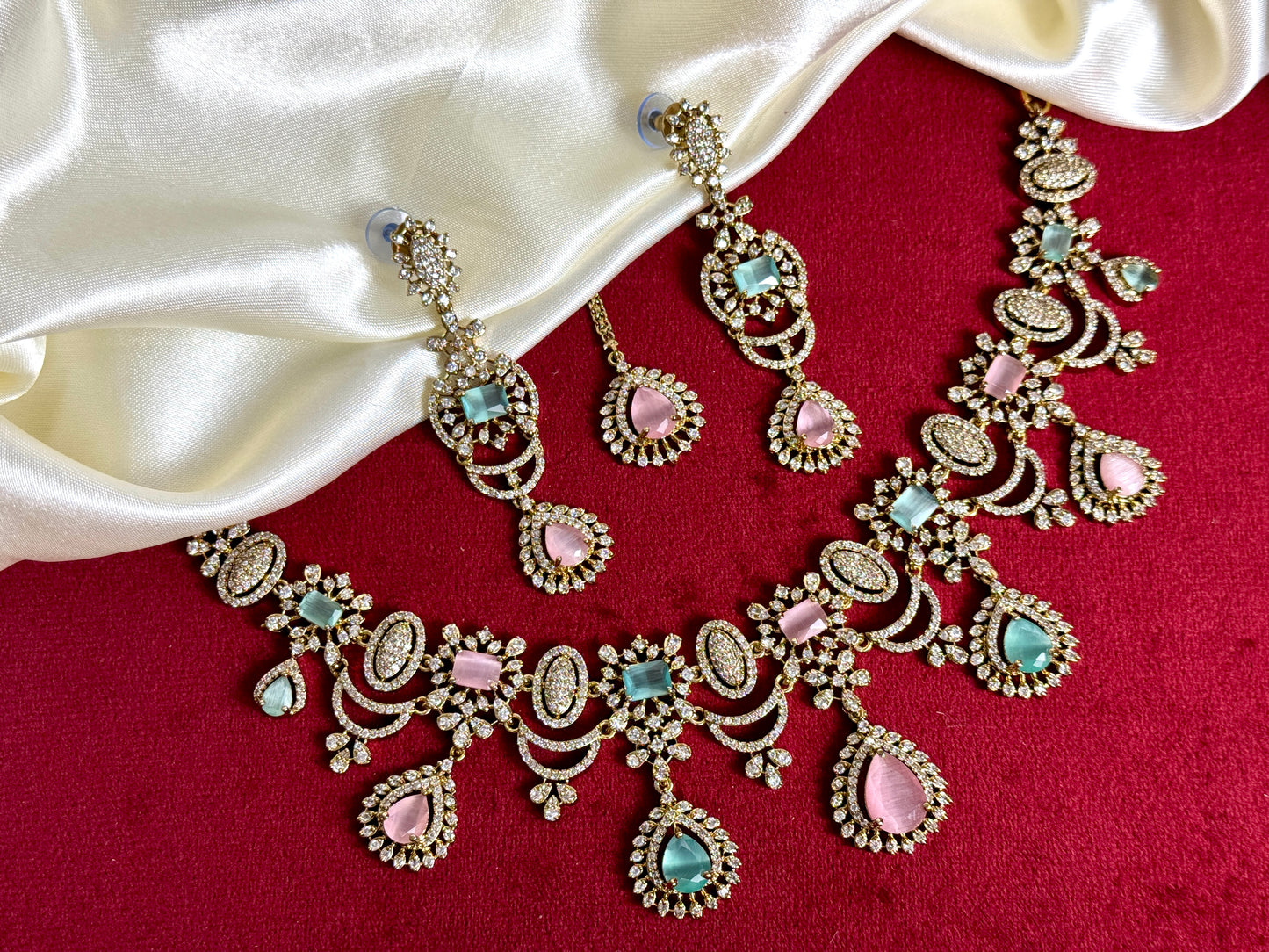 Bridal Pink Mint Green Victorian Set Swarna 1009
