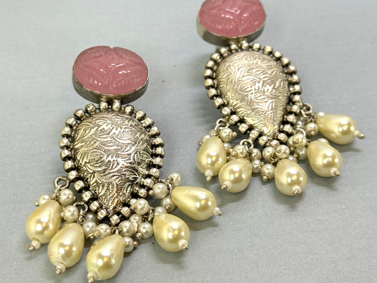 Baby Pink Silver Earrings- Lux