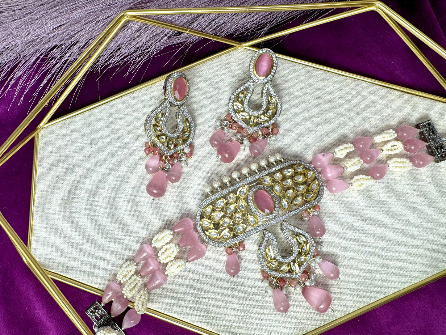 Baby Pink Kundan Pearl set- Roar 1024