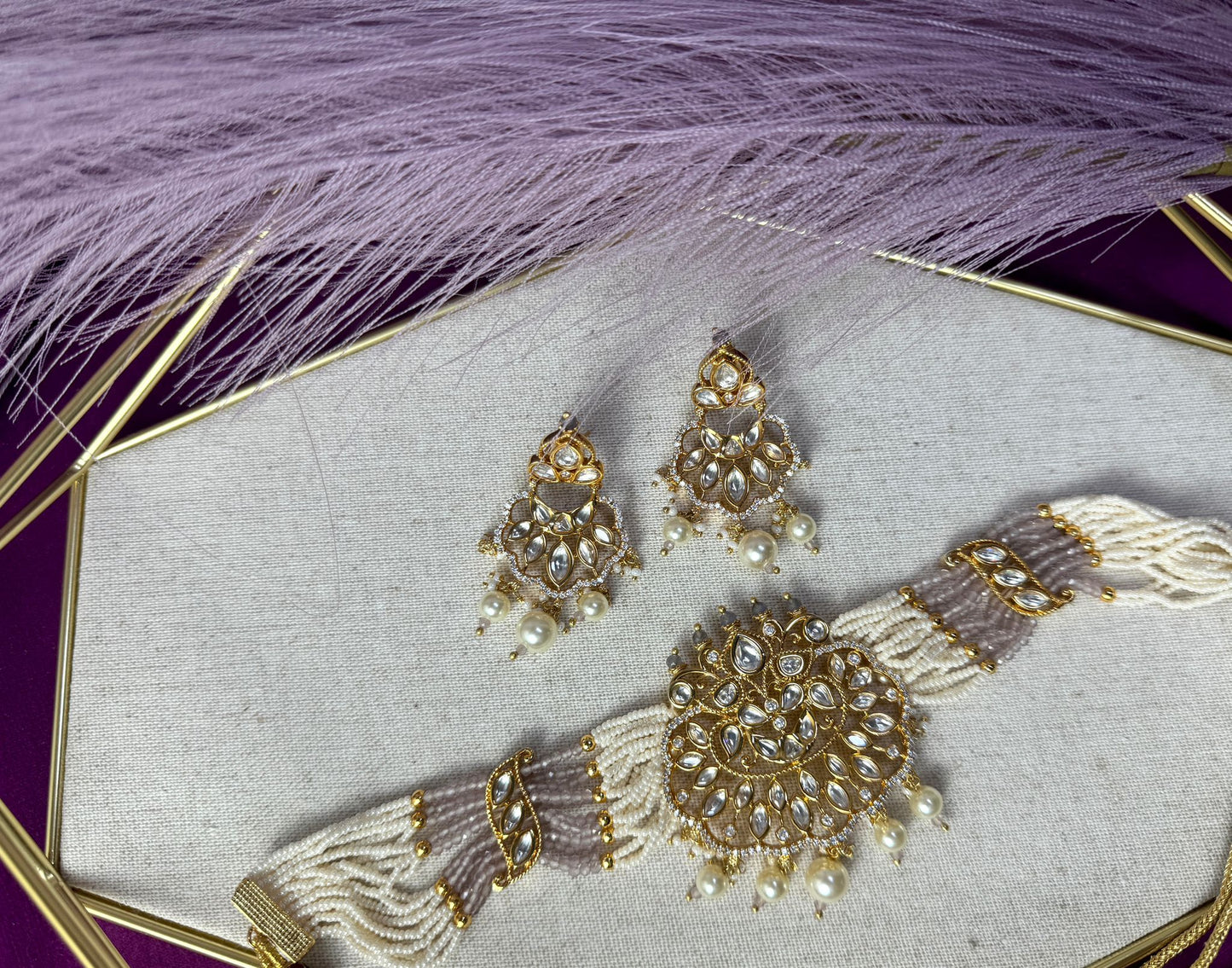 Gray Purple Kundan Set- Roar 1027