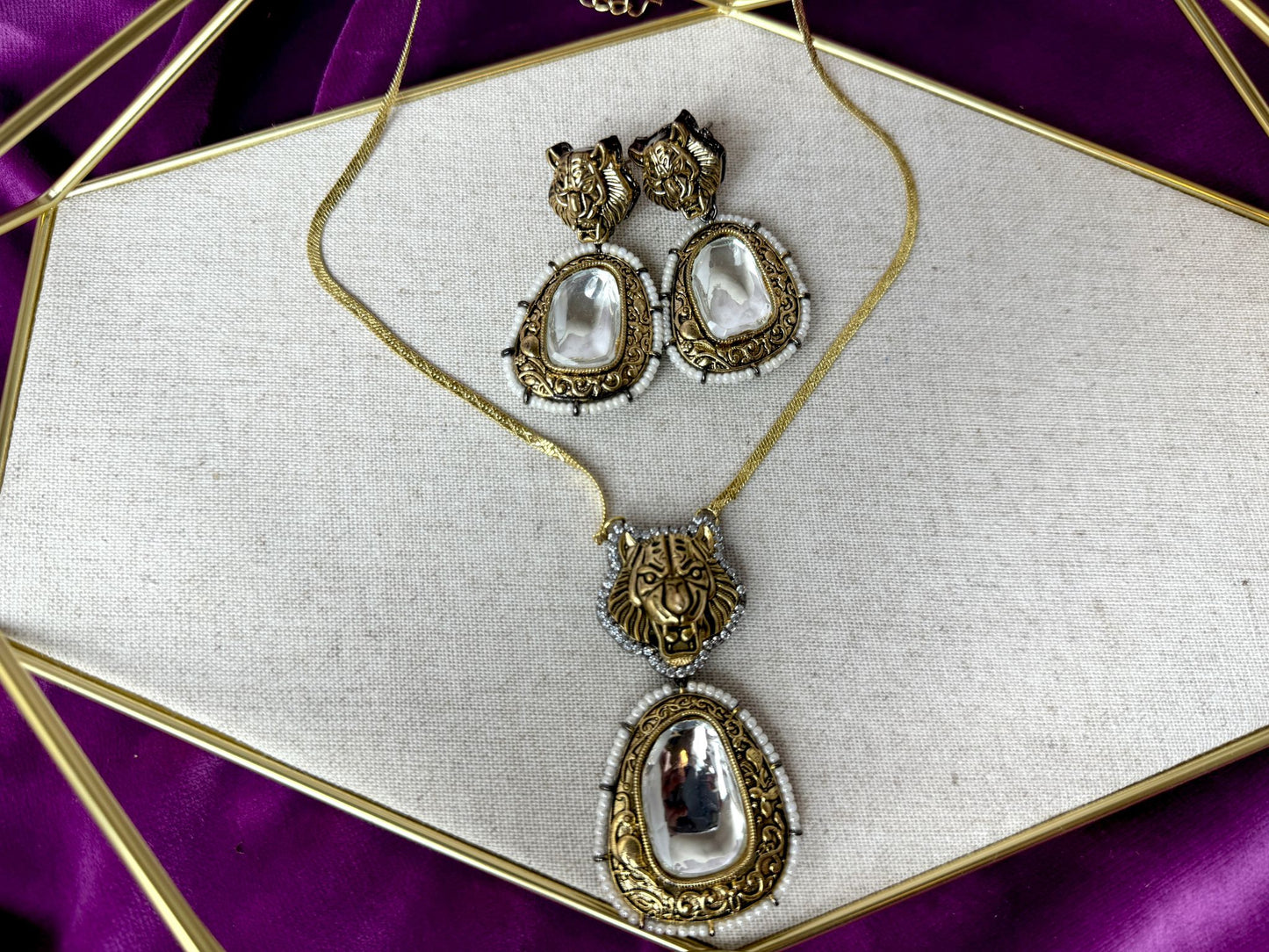 Gold Lion Head Pendant Set - Roar 1005