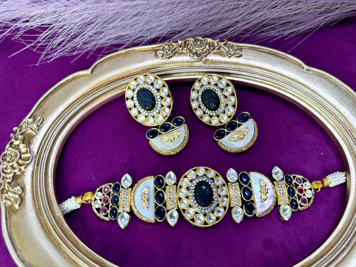 Navy Blue Multicolor Victorian Set- Roar 1020