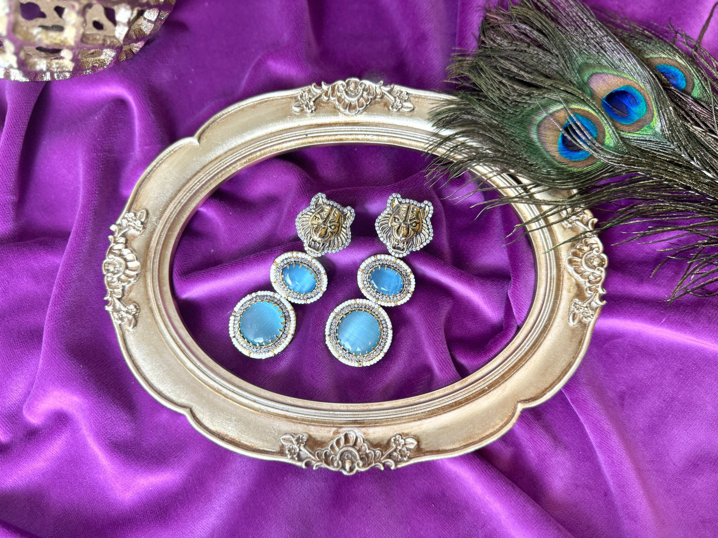 Sky Blue Lion Earrings- Roar 1002