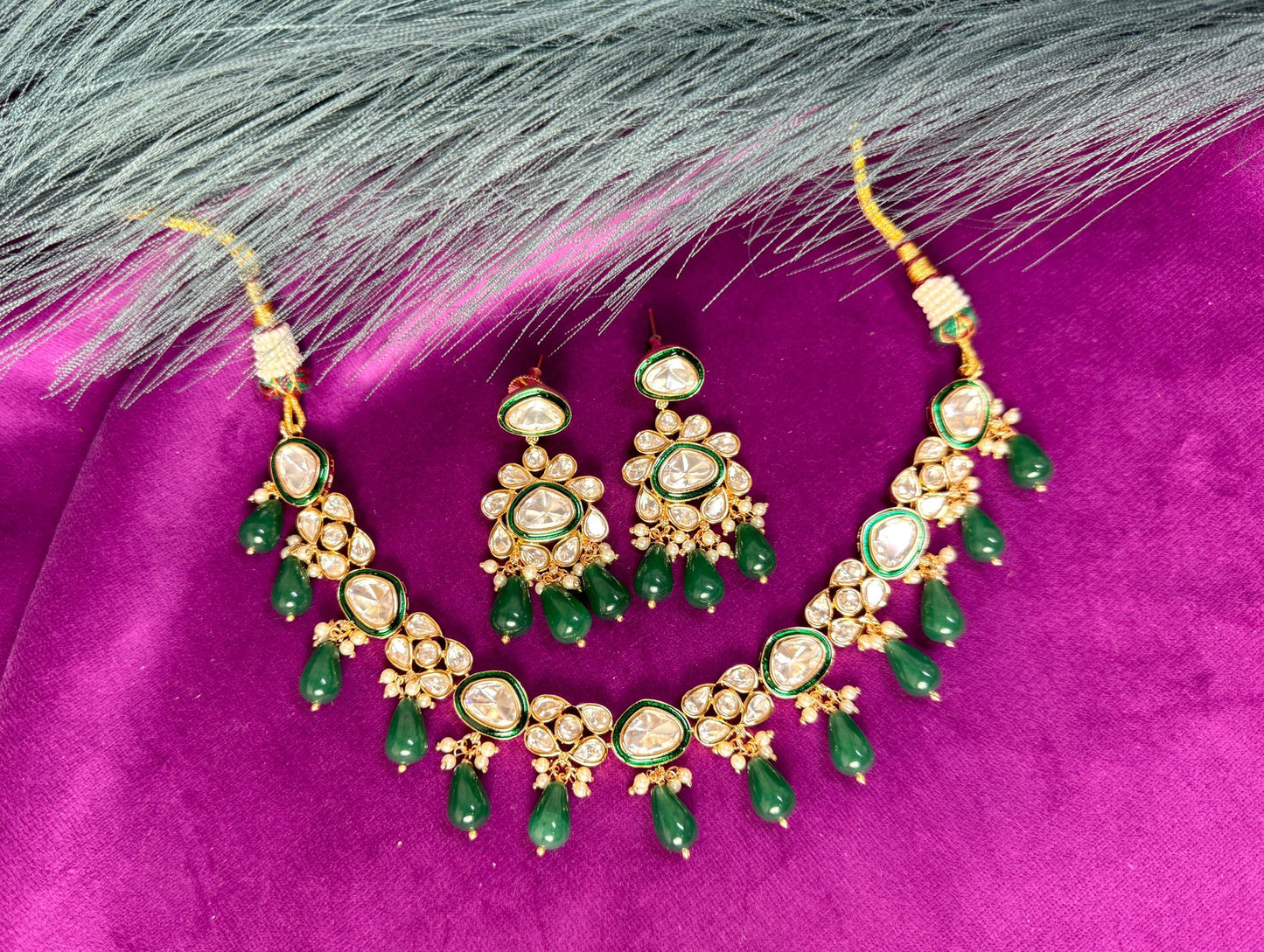 Emerald Green Uncut Kundan set- Roar 1017