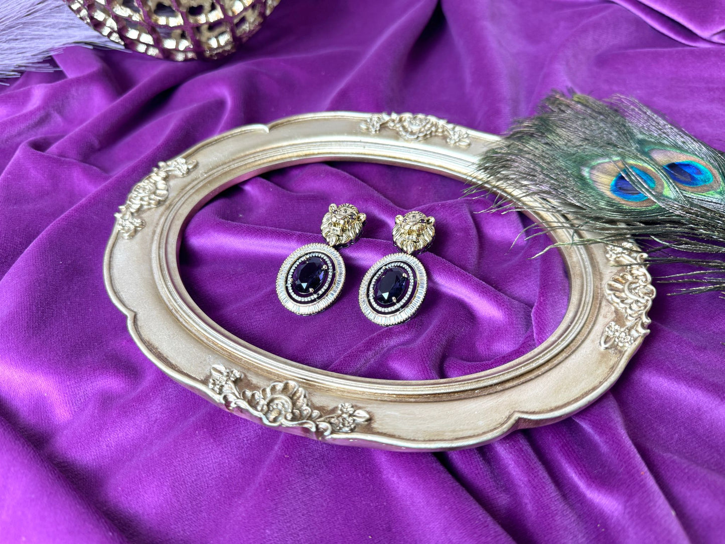 Dark Purple Lion Earrings- Roar 1001