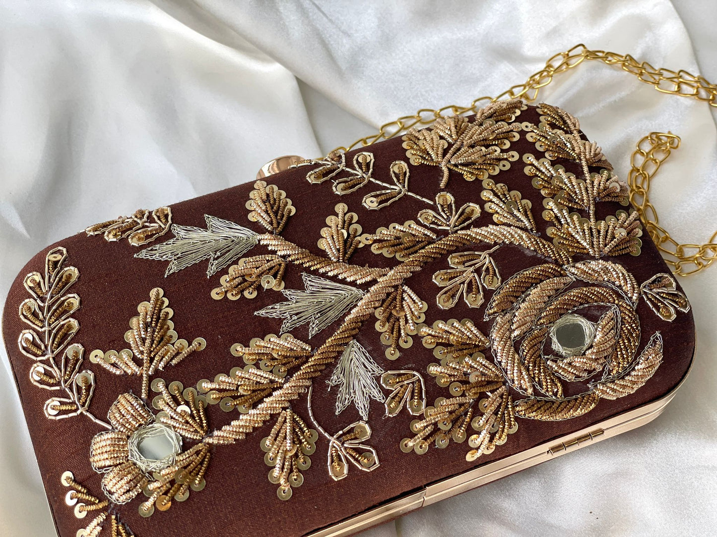 Brown and Gold Zardozi Clutch