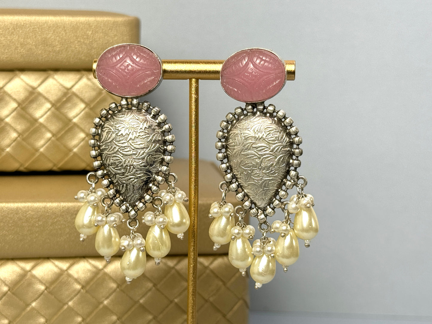 Baby Pink Silver Earrings- Lux