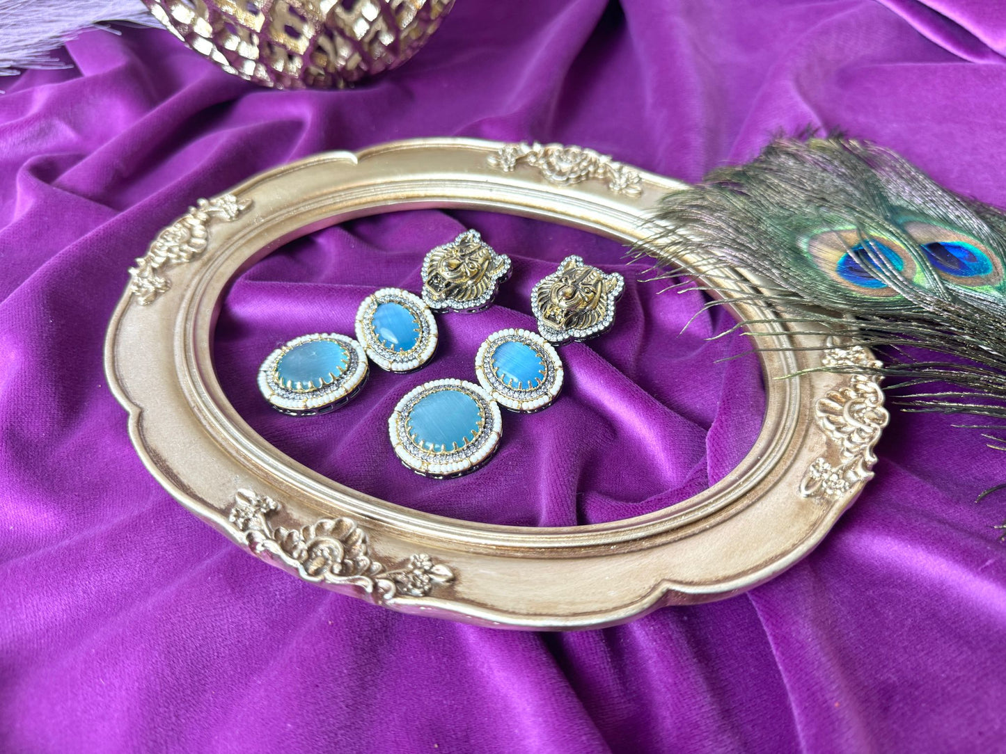Sky Blue Lion Earrings- Roar 1002
