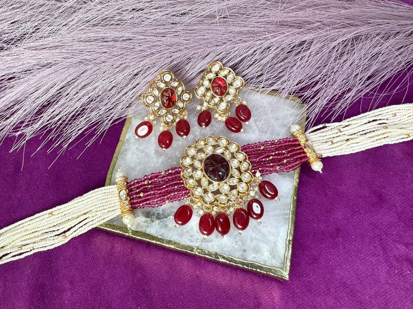 Burgundy Tyaani Choker Set- Roar 1032