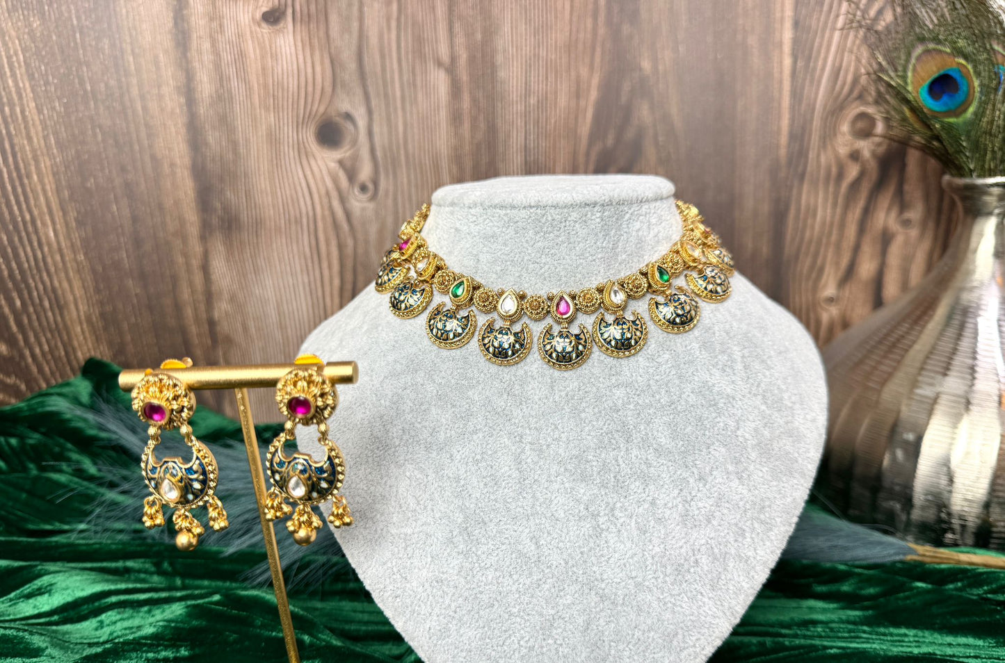 Teal Blue and Gold Plated Jewelry Set