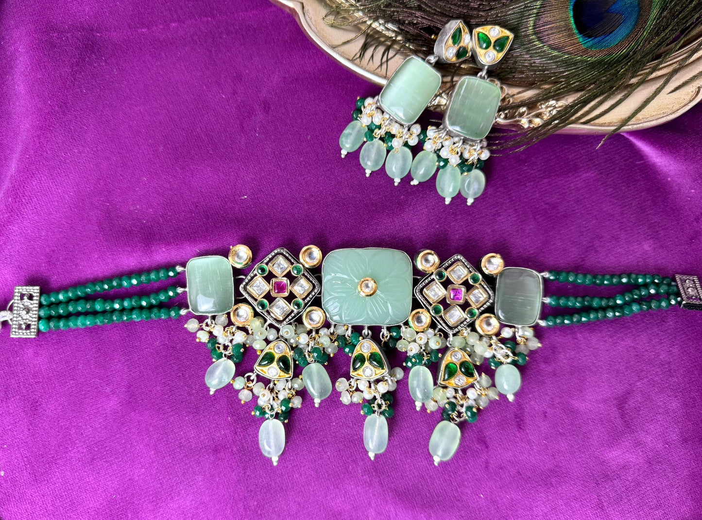 Sage Emerald Green Kundan Set- Roar 1008