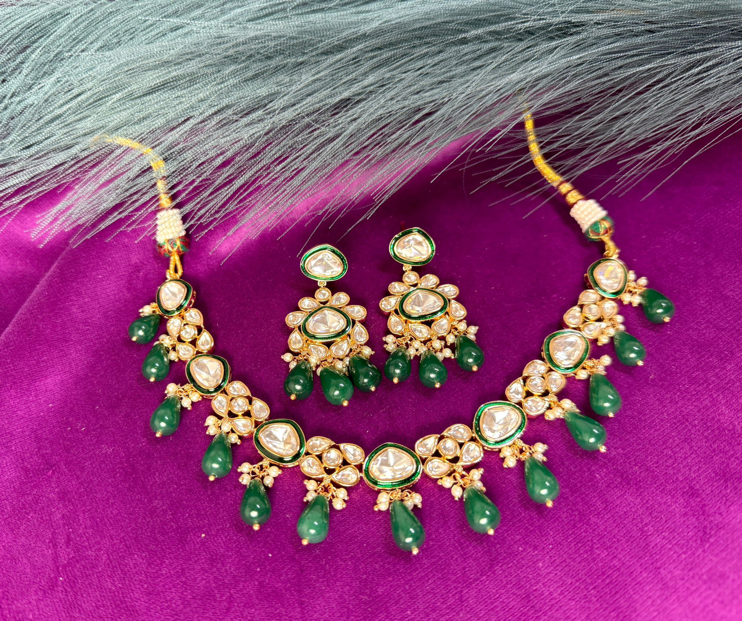 Emerald Green Uncut Kundan set- Roar 1017