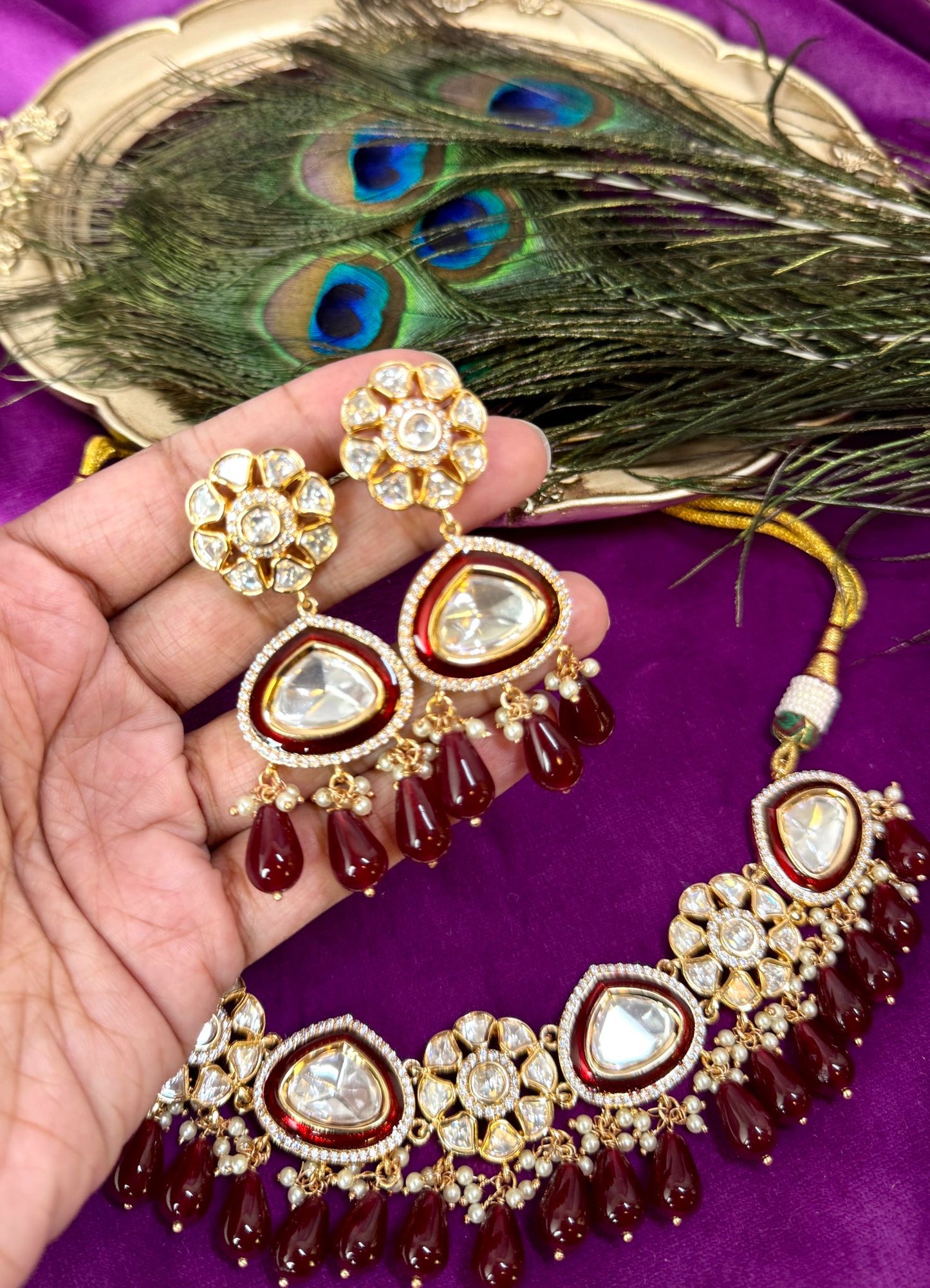 Maroon Gold Kundan Set- Roar 1011