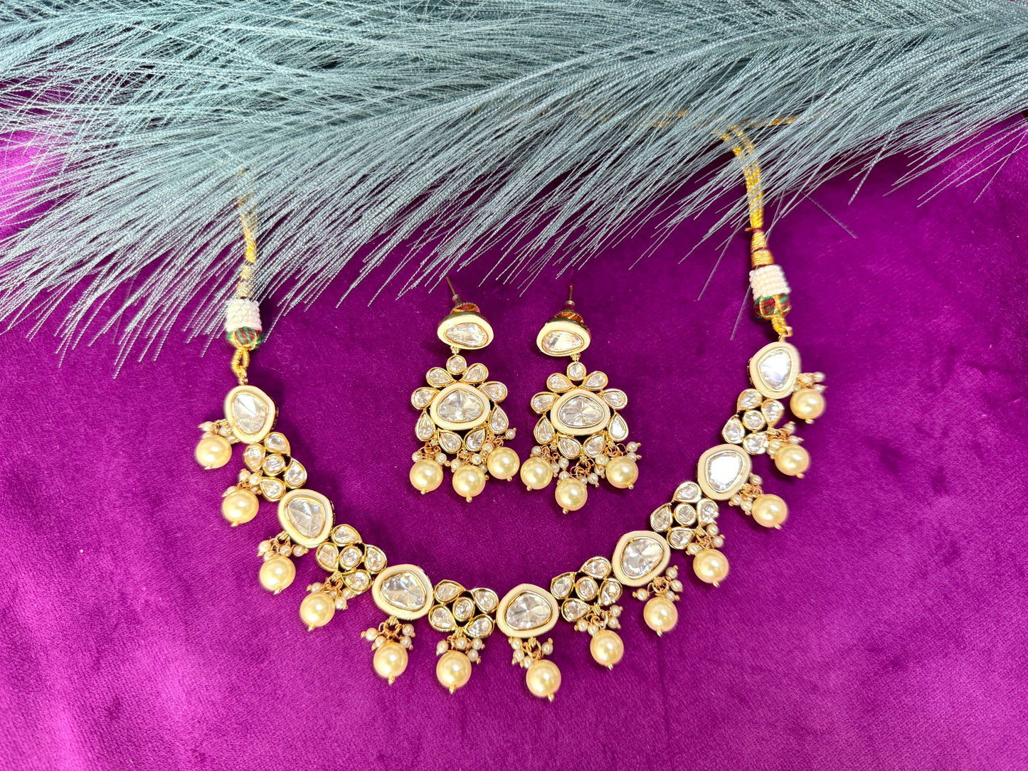 Elegant White Kundan Jewelry Set