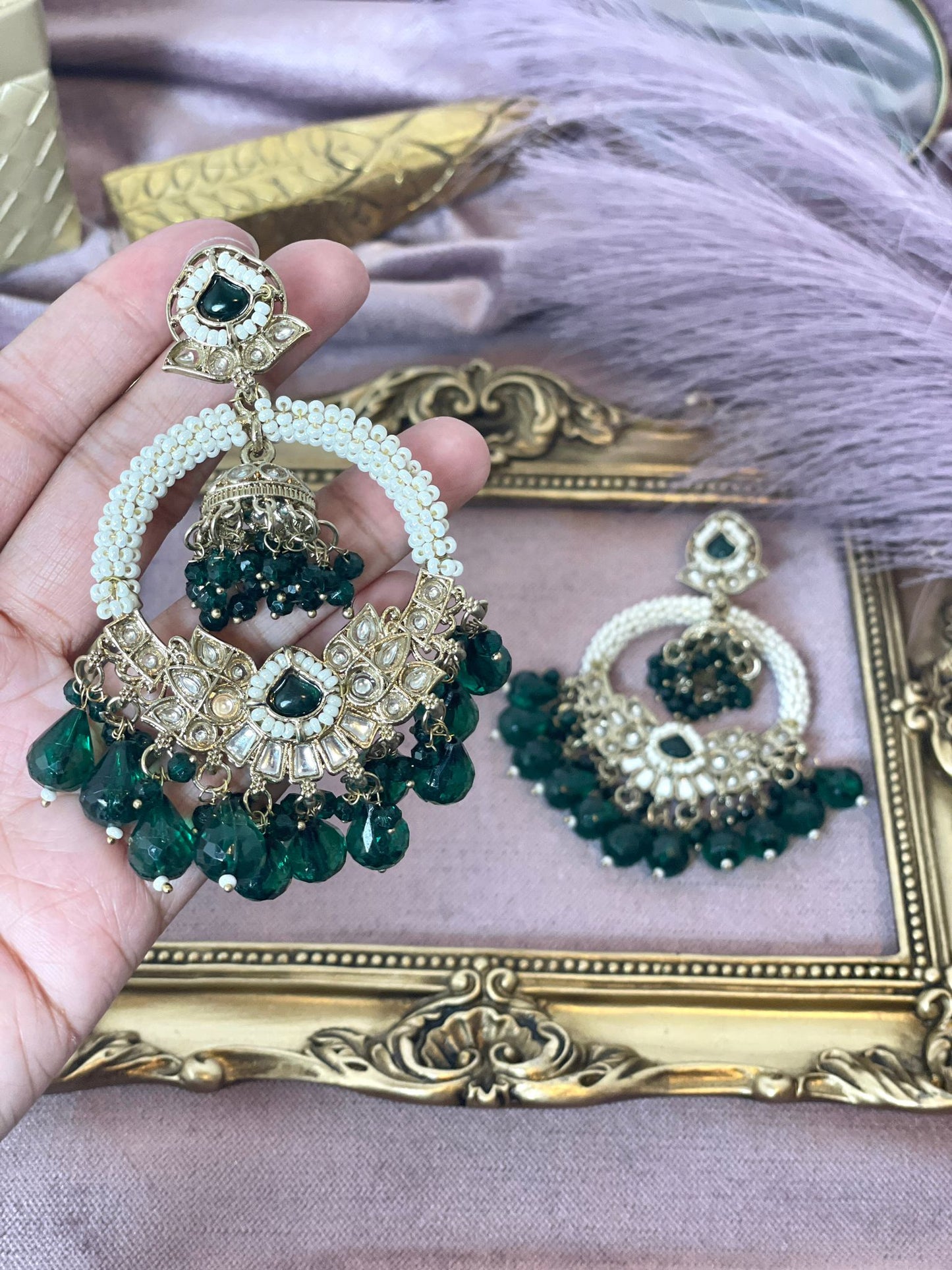 Emerald Green Jhumkas - Aura 1001