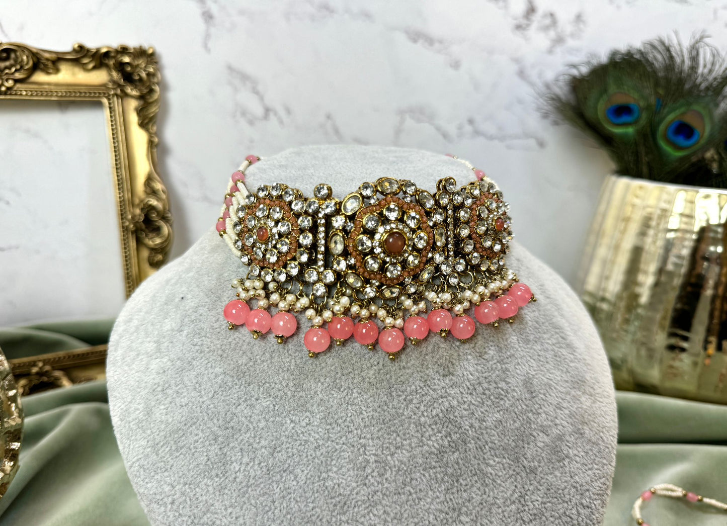 Pink Coral Pearl Choker - Grace 1004