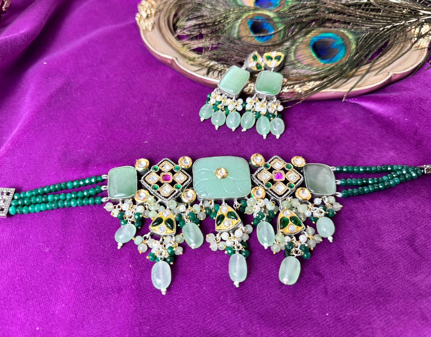 Sage Emerald Green Kundan Set- Roar 1008