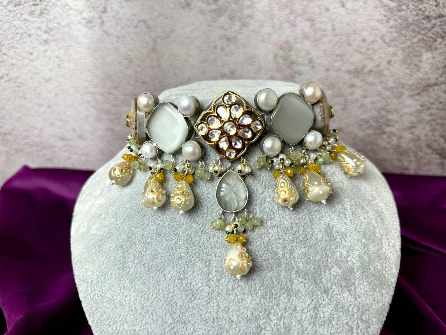 White Gray Kundan Set- Roar 1007