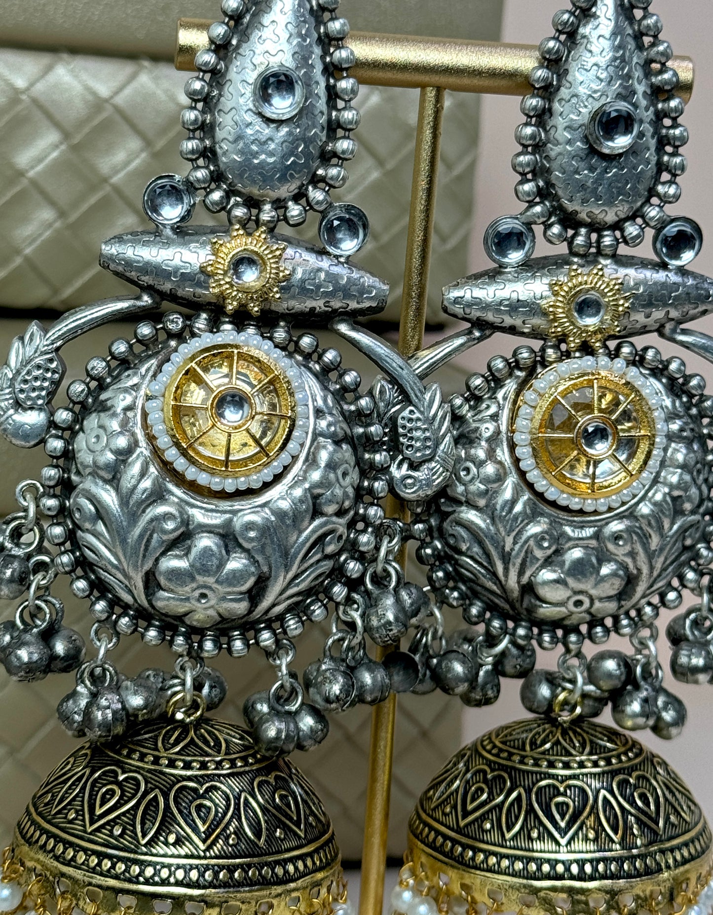 Gold and Silver oversized jhumkas- Lux