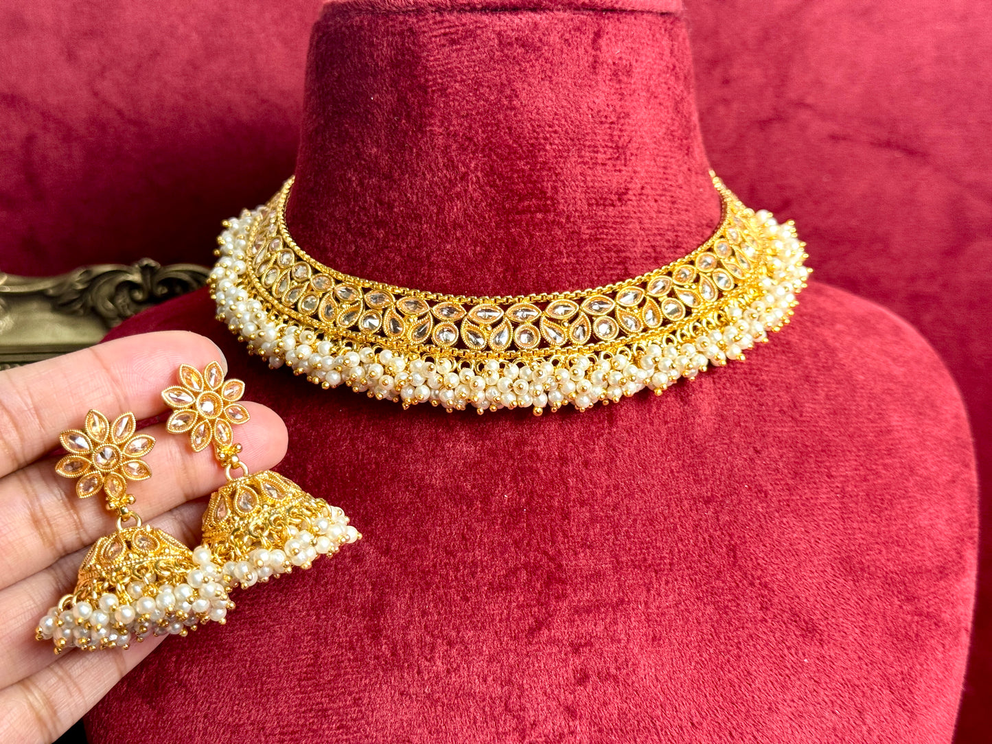 Gold Plated Pearl Set Swarna 1003