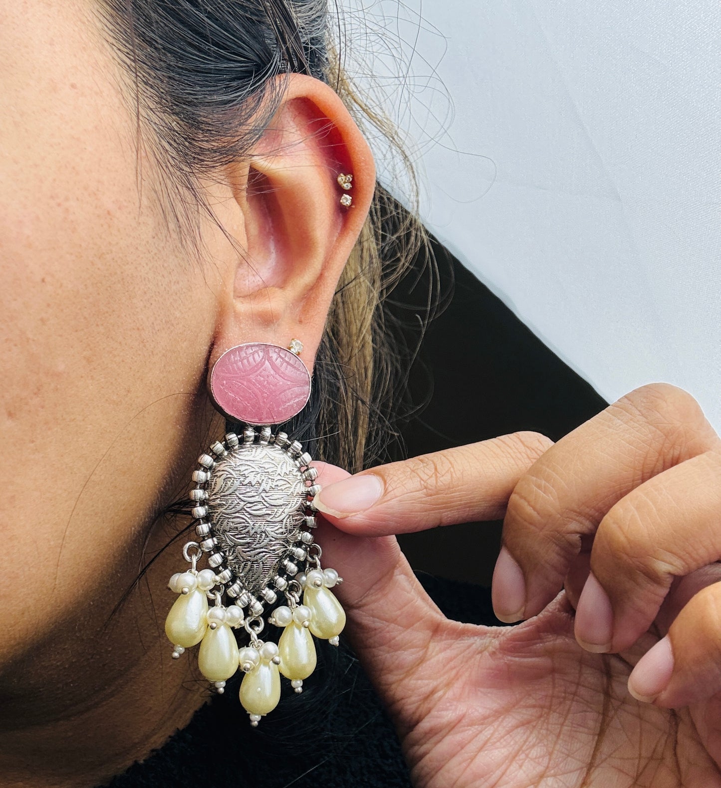 Baby Pink Silver Earrings- Lux