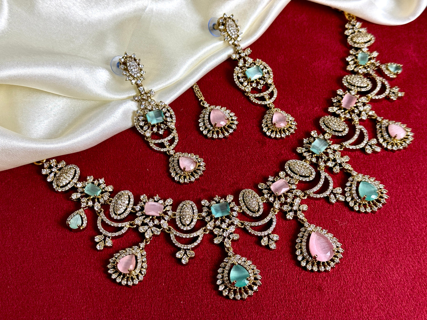 Bridal Pink Mint Green Victorian Set Swarna 1009