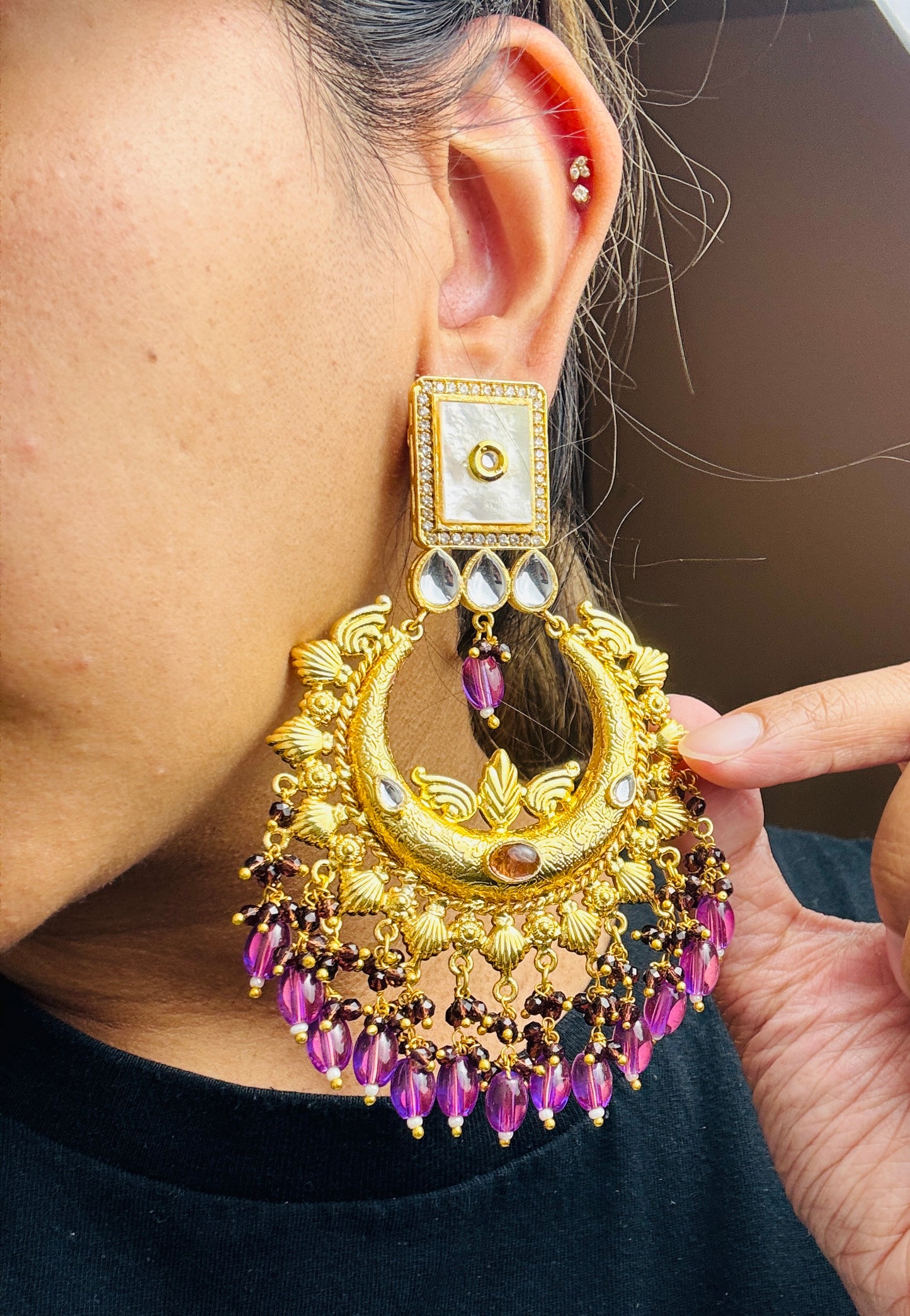Purple Gold Earrings- Lux