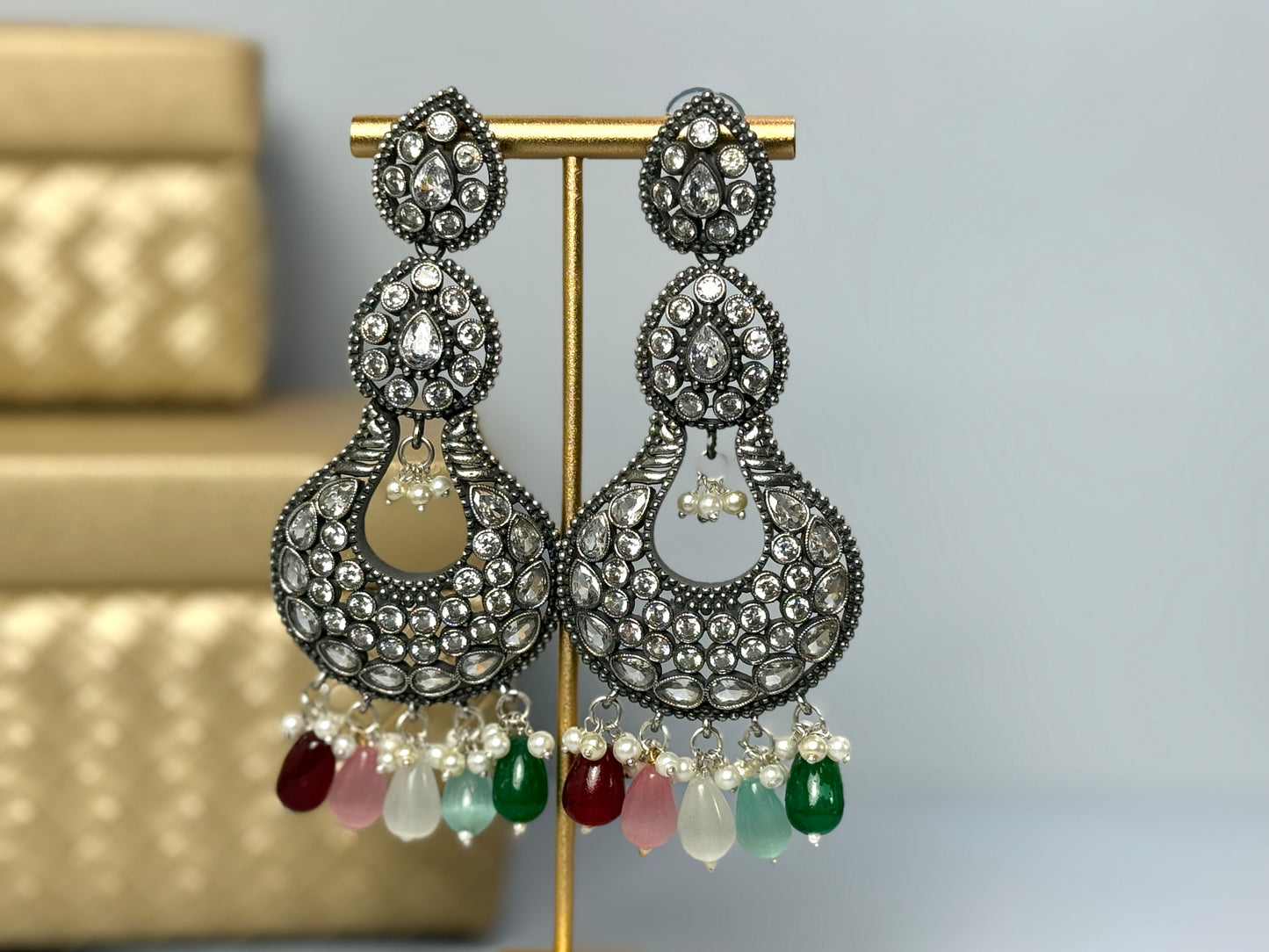 Multicolor Rhinestone Earrings- Lux
