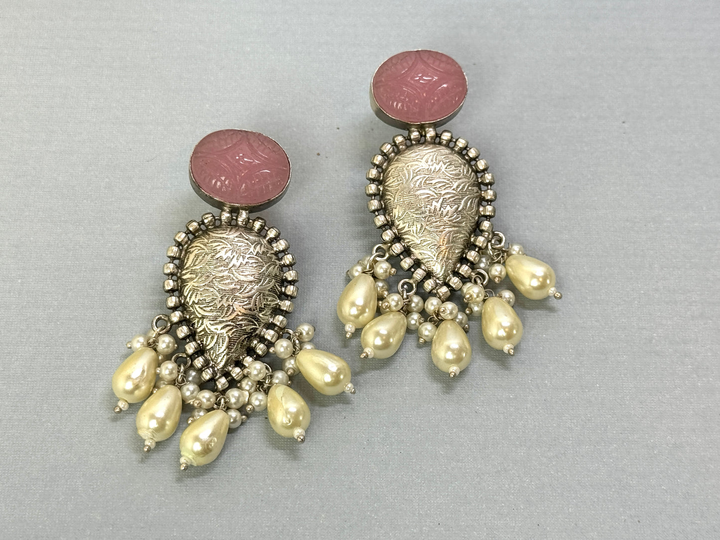 Baby Pink Silver Earrings- Lux