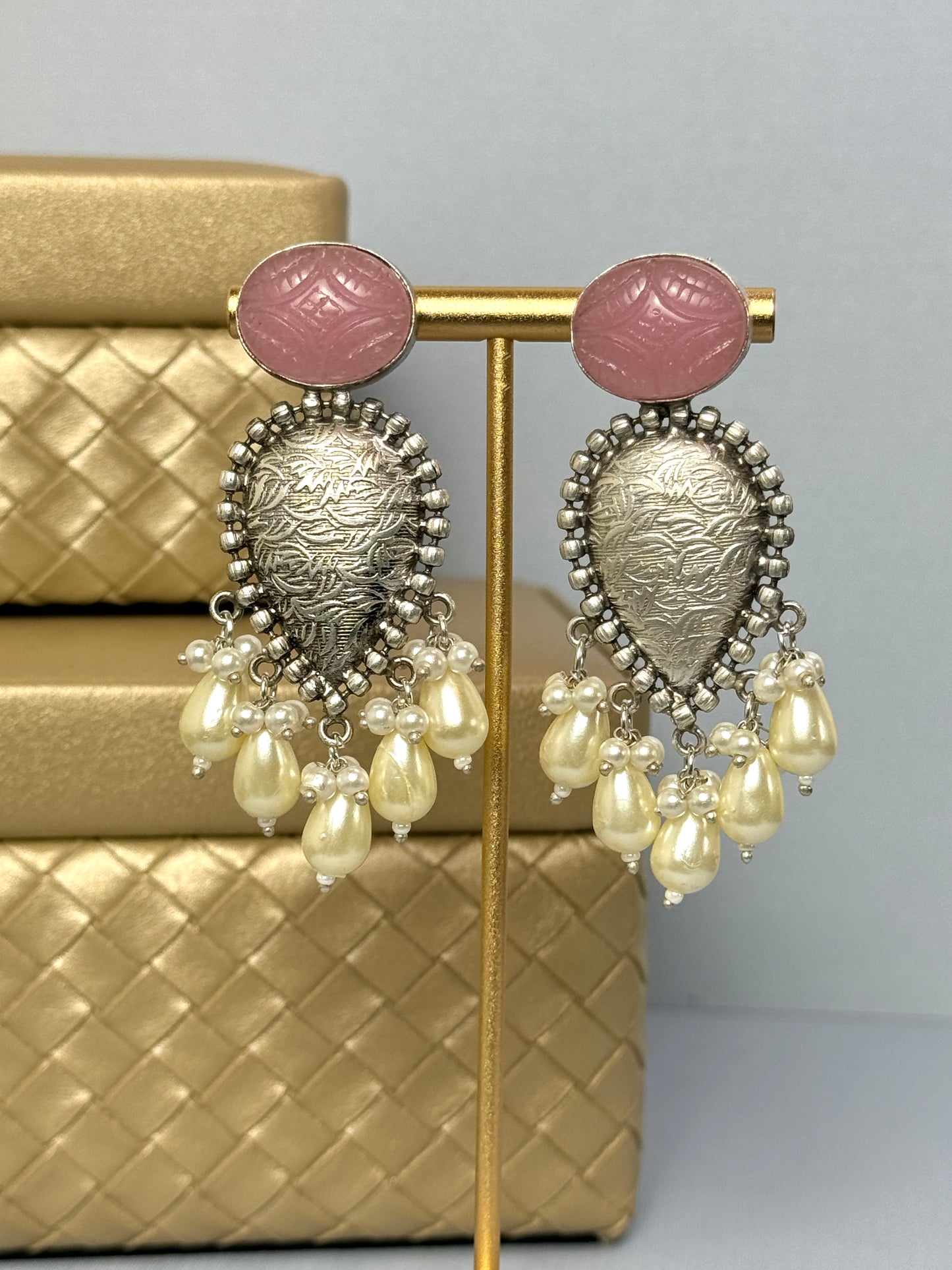 Baby Pink Silver Earrings- Lux