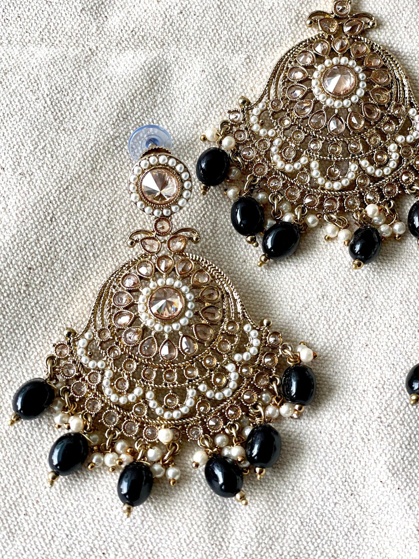 Black Polki Tikka and Jhumkas Set