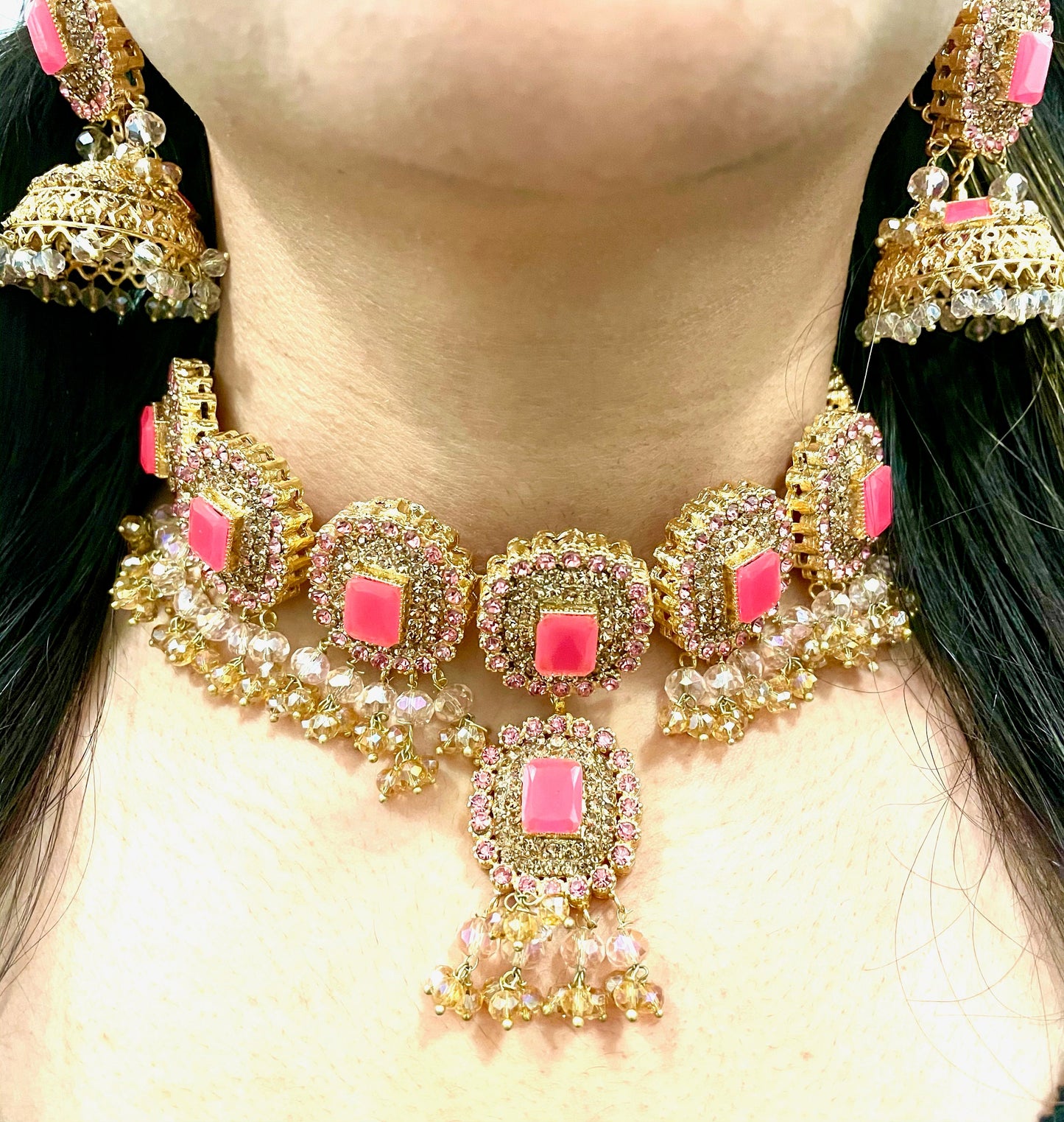 Peach and Bronze Choker Set