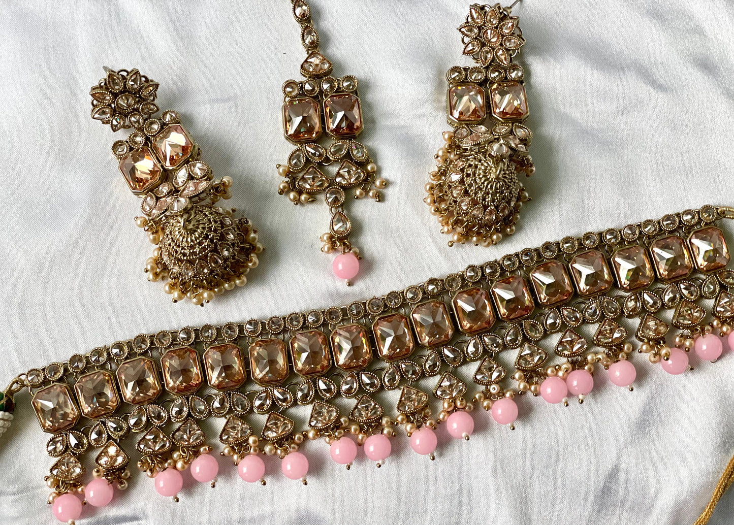 Pink and gold bridal or semi bridal indian choker