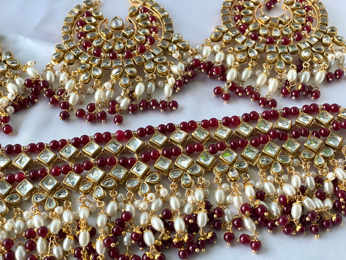 Oversized Tikka Earrings and Choker Maroon Choker Set