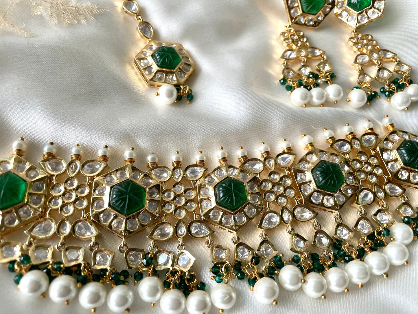 Emerald Green Paachi Kundan Choker Set