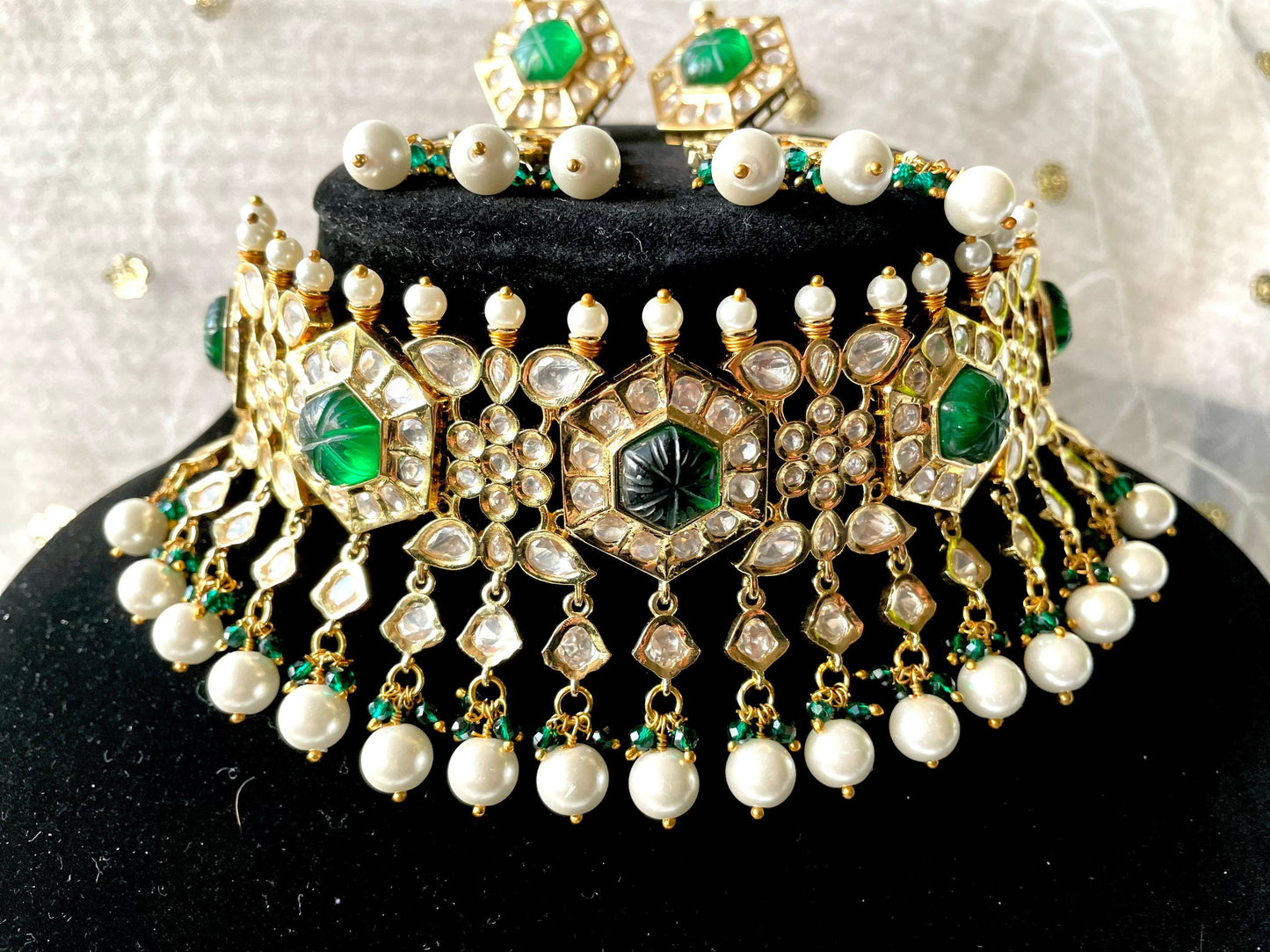 Emerald Green Paachi Kundan Choker Set