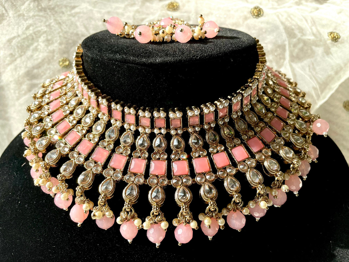 Pink Polki Necklace Set