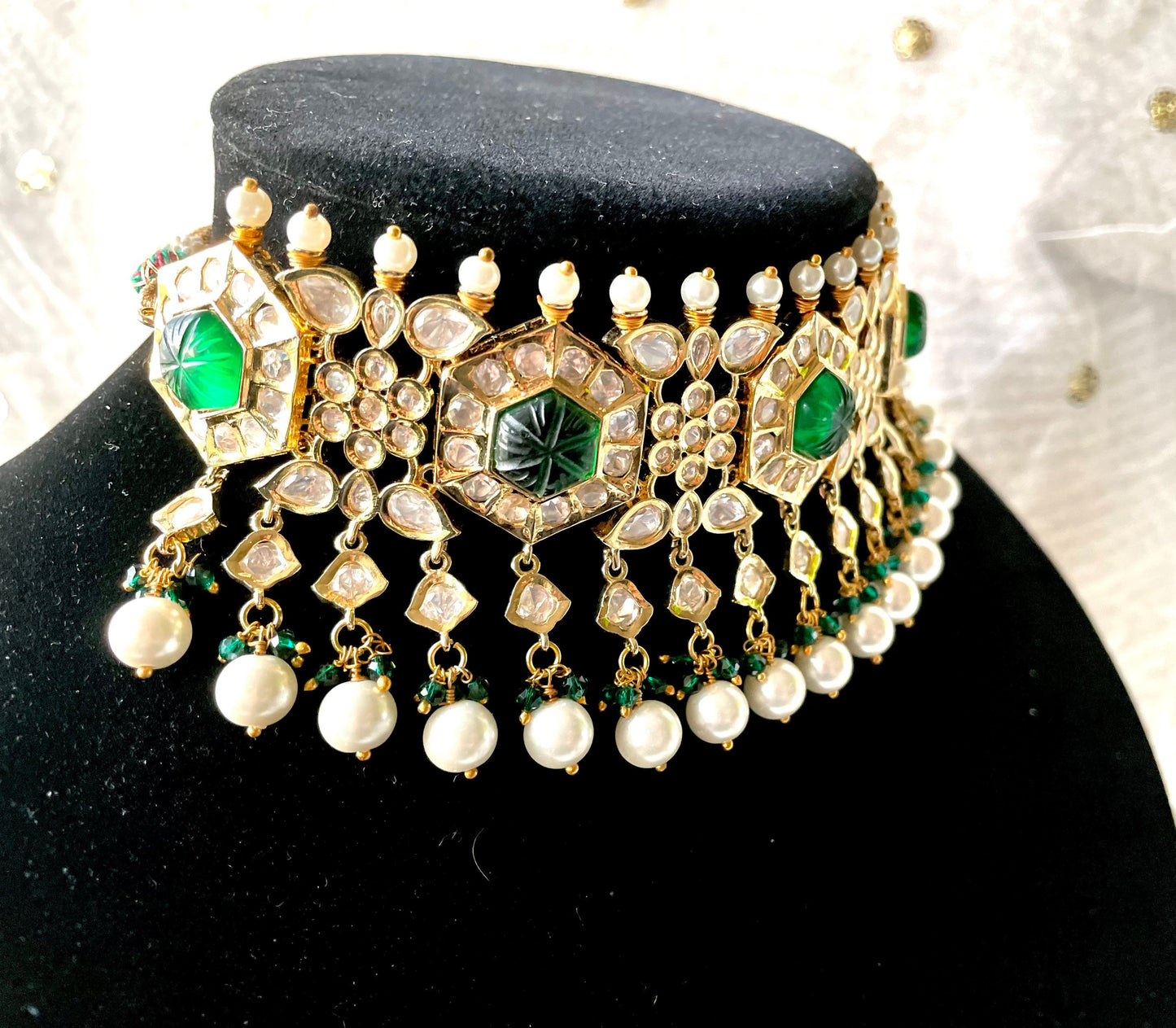 Emerald Green Paachi Kundan Choker Set